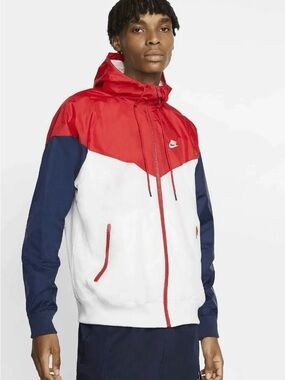 NIKE Colorblock Windrunner Jacket Hooded Loose Fit Red White Navy Men’s Size S